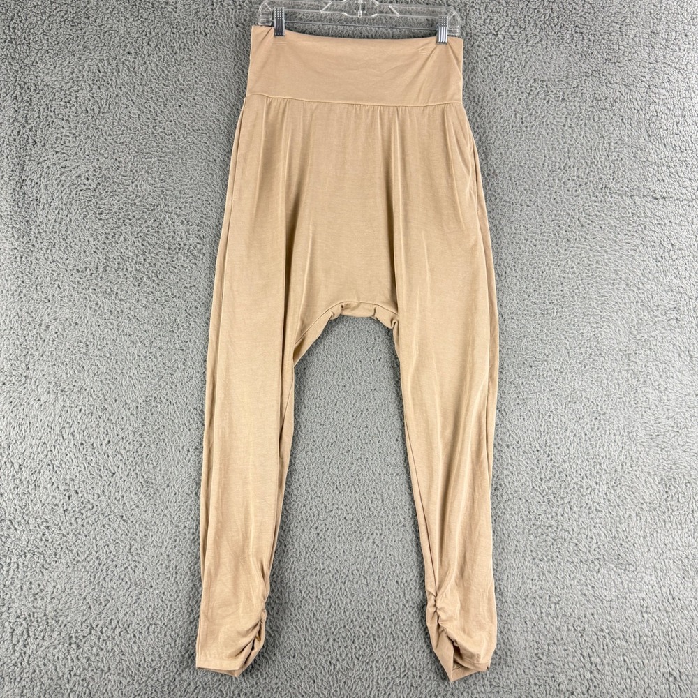 Free People FP Movement Harem Pants Womens M Tan Beige Drop Crotch Ruched Yoga